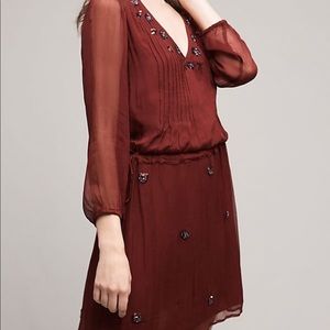 Anthropologie plum beaded dress